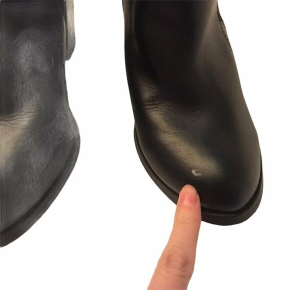 Edgy Street Style ShoeMint Ankle Moto Boots Black Croc Buckle Strap Block Heel - Picture 5 of 7